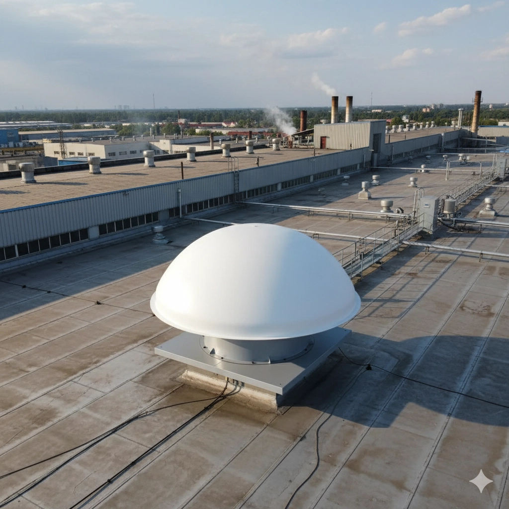 Roof extraction fan installed on warehouse roof